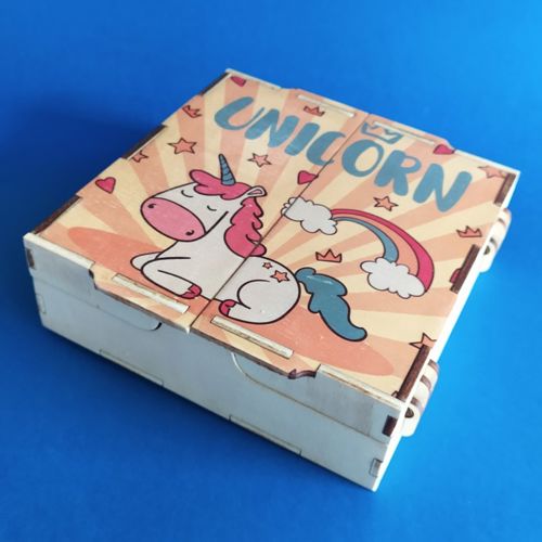 طرح جعبه تاشو یونیکورن برش لیزری طراحی - laser cut unicorn folding box drawing ve - برای دستگاه CNC چوب و لیزر (سی ان سی)