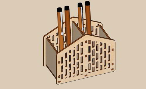 طرح پایه خودکار دیواری منحصربه‌فرد برش لیزری مداد - laser cut unique wall hanging pen stand pencil holder - برای دستگاه CNC چوب و لیزر (سی ان سی)