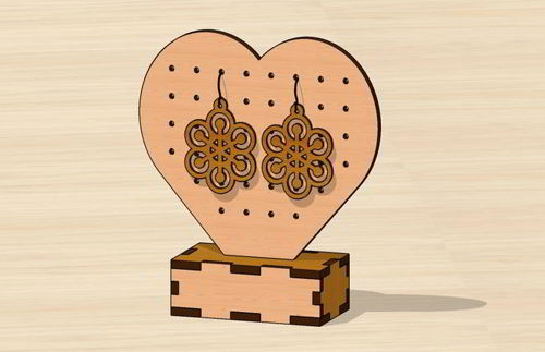 طرح گوشواره ولنتاین برش لیزری پایه جاجواهری - laser cut valentine earring stand jewelry holder ve - برای دستگاه CNC چوب و لیزر (سی ان سی)
