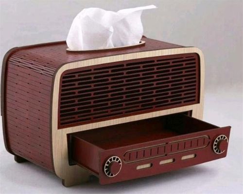 طرح برش لیزری رادیو قدیمی جعبه دستمال کاغذی پوشش جای دستمال - laser cut vintage radio tissue box cover napkin holder ve - برای دستگاه CNC چوب و لیزر (سی ان سی)