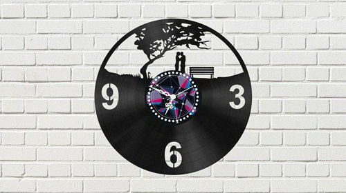 طرح ساعت وینیل برش لیزری با زوج - laser cut vinyl clock with couple ve - برای دستگاه CNC چوب و لیزر (سی ان سی)