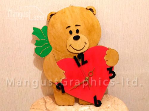 طرح ساعت دیواری برش لیزری خرس - laser cut wall clock bear ve - برای دستگاه CNC چوب و لیزر (سی ان سی)