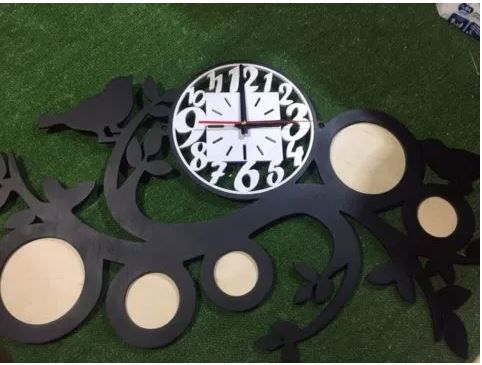 طرح laser-cut-wall-clock-with-photo-frames-ve