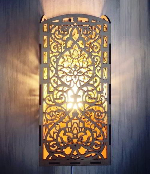 طرح چراغ خواب دیواری برش لیزری لامپ - laser cut wall hanging night light lamp ve - برای دستگاه CNC چوب و لیزر (سی ان سی)