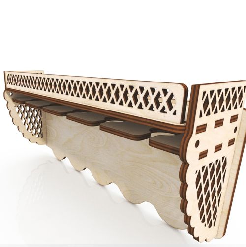 طرح قفسه لیوان دیواری برش لیزری میلی متر - laser cut wall mounted wine glass rack 4mm ve - برای دستگاه CNC چوب و لیزر (سی ان سی)