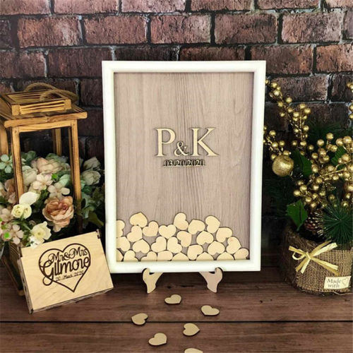 طرح جعبه دفتر مهمان عروسی برش لیزری با قلب - laser cut wedding guest book box with hearts ve - برای دستگاه CNC چوب و لیزر (سی ان سی)