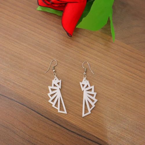 طرح گوشواره‌های مد روز سفید اکریلیک برش لیزری طرح - laser cut white acrylic fashion earrings - برای دستگاه CNC چوب و لیزر (سی ان سی)