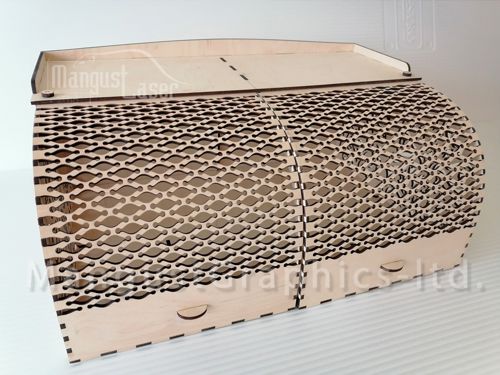 طرح جعبه نان چوبی برش لیزری با درب‌های بازشو از جلو، درب - laser cut wood bread box with front opening doors ve - برای دستگاه CNC چوب و لیزر (سی ان سی)