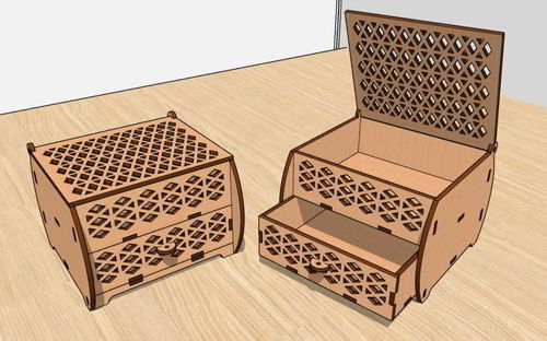 طرح جعبه جواهرات چوبی برش لیزری جعبه کادو - laser cut wood chest of drawers jewelry box gift box - برای دستگاه CNC چوب و لیزر (سی ان سی)