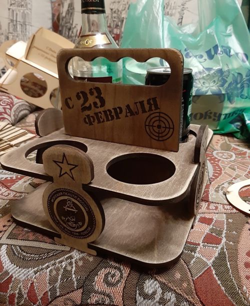 طرح برش لیزری چوبی بسته حامل نوشیدنی کادی نوشیدنی - laser cut wooden 4 pack beer carrier beer caddy ve - برای دستگاه CNC چوب و لیزر (سی ان سی)