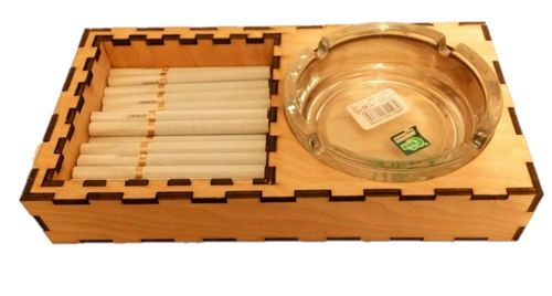 طرح زیرسیگاری چوبی برش لیزری با جاسیگاری، میز تحریر، نیاز به جعبه - laser cut wooden ashtray with cigarette case desk organizer - برای دستگاه CNC چوب و لیزر (سی ان سی)