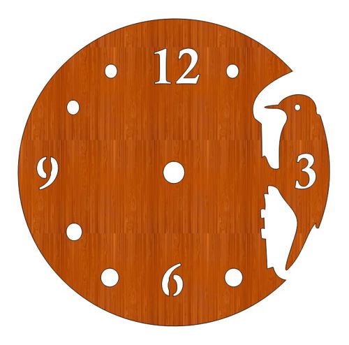 طرح ساعت دیواری چوبی برش لیزری به شکل پرنده - laser cut wooden bird shaped wall clock ve - برای دستگاه CNC چوب و لیزر (سی ان سی)