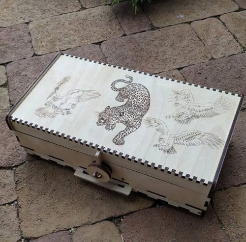 طرح جعبه چوبی برش لیزری با درب شیر حکاکی حکاکی - laser cut wooden box with lid lion engrave ve - برای دستگاه CNC چوب و لیزر (سی ان سی)