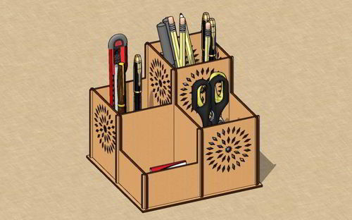 طرح laser-cut-wooden-desk-organizer-pen-holder-pencil-stationary-storage-stand