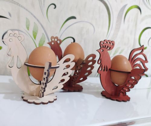 طرح میز عسلی چوبی برش لیزری طرح خروس و مرغ و تخم مرغ عید پاک نیاز به قالب گیری - laser cut wooden easter rooster and chicken egg stand ve - برای دستگاه CNC چوب و لیزر (سی ان سی)