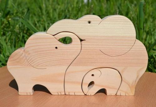 طرح پازل چوبی فیل‌های برش خورده با لیزر - laser cut wooden elephants jigsaw puzzle - برای دستگاه CNC چوب و لیزر (سی ان سی)