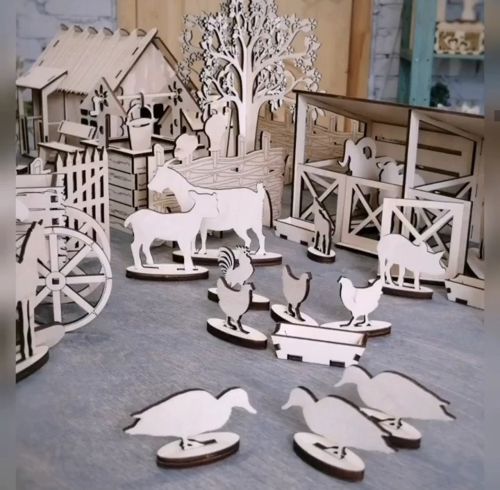 طرح اسباب‌بازی اسباب‌بازی خانه چوبی برش لیزری حیوانات مزرعه - laser cut wooden farmhouse toy farm animals ve - برای دستگاه CNC چوب و لیزر (سی ان سی)