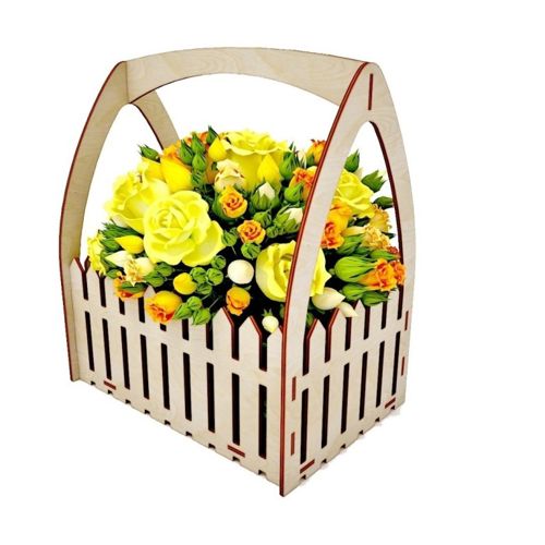 طرح سبد جعبه گل چوبی برش لیزری با حصار میلی متر - laser cut wooden flower box basket with fence 4mm ve - برای دستگاه CNC چوب و لیزر (سی ان سی)