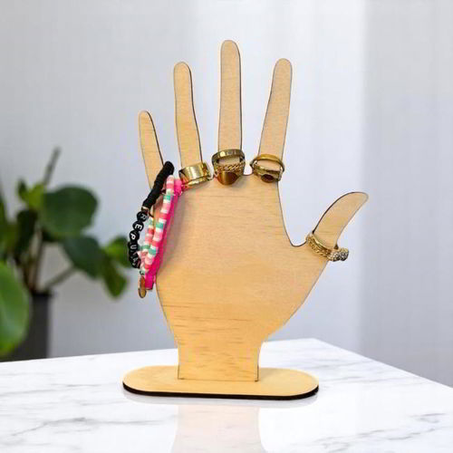 طرح جواهرات چوبی دست‌ساز برش لیزری پایه - laser cut wooden hand jewelry stand ve - برای دستگاه CNC چوب و لیزر (سی ان سی)
