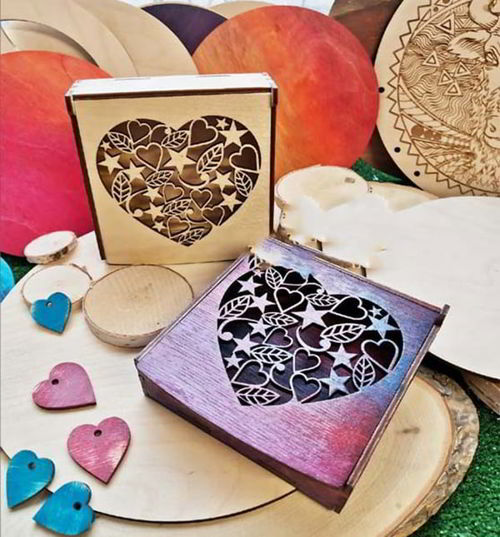 طرح جعبه کادو حلقه عروسی چوبی برش لیزری جعبه قلب - laser cut wooden heart gift box wedding ring heart box - برای دستگاه CNC چوب و لیزر (سی ان سی)