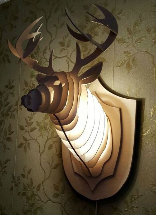 طرح چراغ چوبی برش لیزری تزئینی سر گوزن شیشه - laser cut wooden light decorative deer head ve - برای دستگاه CNC چوب و لیزر (سی ان سی)