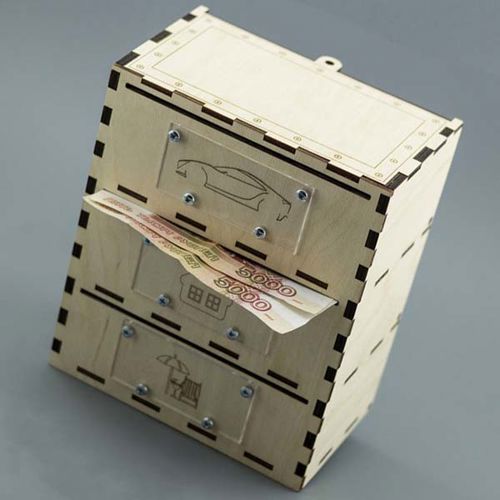 طرح جعبه پول چوبی برش لیزری جعبه پول نقد صندوق پس انداز - laser cut wooden money box cash saving bank box ve - برای دستگاه CNC چوب و لیزر (سی ان سی)