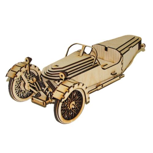 طرح کیت پازل ماشین سه چرخ چوبی مورگان با برش لیزری - laser cut wooden morgan 3 wheel car puzzle kit - برای دستگاه CNC چوب و لیزر (سی ان سی)