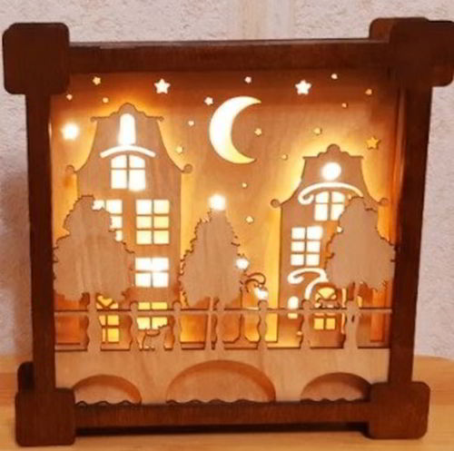 طرح چراغ خواب چوبی برش لیزری شهر چندلایه لامپ - laser cut wooden night light city multilayer lamp - برای دستگاه CNC چوب و لیزر (سی ان سی)