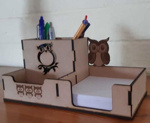 طرح میز چوبی برش خورده چوبی جغد میز سازماندهنده جا قلم mm - laser cut wooden owl desk organizer pen holder 3mm ve - برای دستگاه CNC چوب و لیزر (سی ان سی)