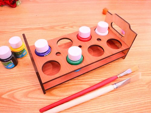 طرح جا بطری رنگ چوبی برش لیزری 4 میلی‌متری قاب - laser cut wooden paint bottle holder 4mm - برای دستگاه CNC چوب و لیزر (سی ان سی)