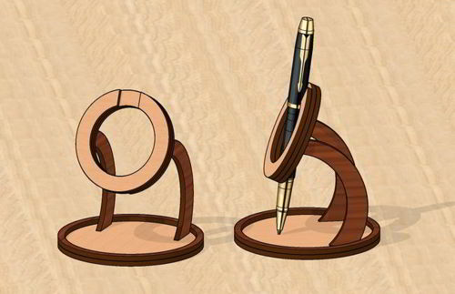 طرح خودکار چوبی برش لیزری پایه - laser cut wooden pen stand ve - برای دستگاه CNC چوب و لیزر (سی ان سی)