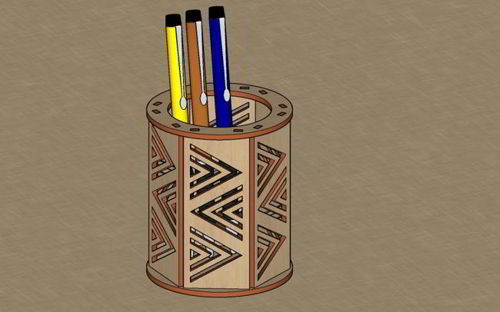 طرح پایه خودکار چوبی برش لیزری جا مداد - laser cut wooden pen stand pencil holder - برای دستگاه CNC چوب و لیزر (سی ان سی)