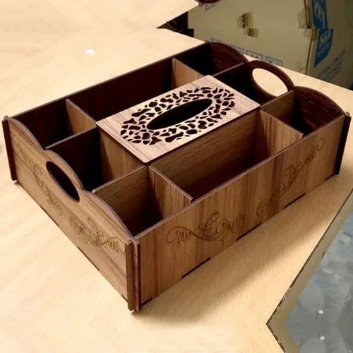 طرح سینی تنقلات چوبی برش خورده با جعبه دستمال 4mm - laser cut wooden snack tray with tissue box 4mm ve - برای دستگاه CNC چوب و لیزر (سی ان سی)