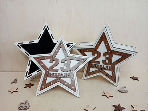 طرح جعبه هدیه چوبی ستاره‌ای شکل برش لیزری - laser cut wooden star shaped gift box ve - برای دستگاه CNC چوب و لیزر (سی ان سی)