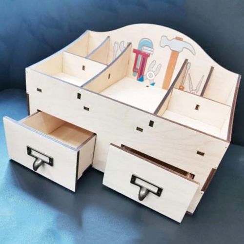 طرح جعبه نگهدارنده ابزار چوبی برش لیزری با کشو - laser cut wooden tool storage organizer box with drawer ve - برای دستگاه CNC چوب و لیزر (سی ان سی)