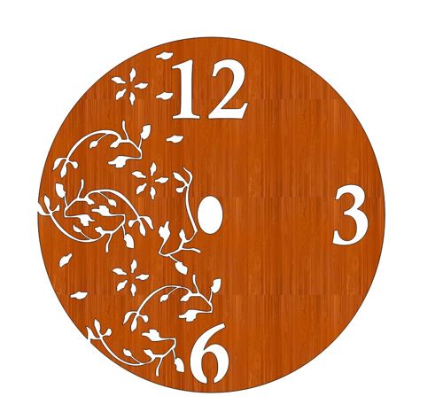 طرح ساعت دیواری چوبی برش لیزری طرح برگ قاب - laser cut wooden wall clock leaf design ve - برای دستگاه CNC چوب و لیزر (سی ان سی)