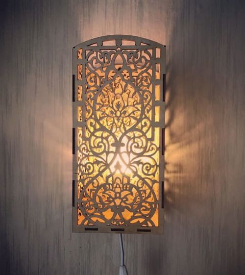 طرح چراغ دیواری چوبی برش لیزری روکش - laser cut wooden wall lamp ve - برای دستگاه CNC چوب و لیزر (سی ان سی)