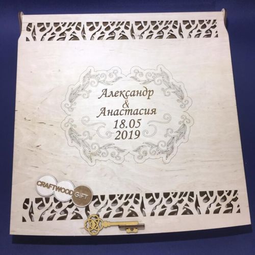 طرح جعبه آرزوهای عروسی چوبی برش لیزری - laser cut wooden wedding wish box ve - برای دستگاه CNC چوب و لیزر (سی ان سی)