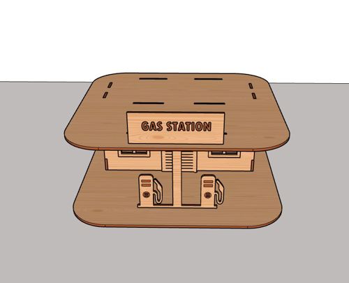 طرح مدل ساختمان پمپ بنزین چوبی برش لیزری مینیاتور اسباب بازی - laser cut wood gas station building model miniature toy - برای دستگاه CNC چوب و لیزر (سی ان سی)