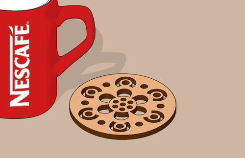 طرح زیرلیوانی گرد چوبی برش لیزری - laser cut wood round coaster ve - برای دستگاه CNC چوب و لیزر (سی ان سی)