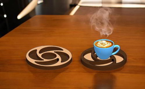 طرح سینی چوبی برش لیزری برای قهوه کافئین - laser cut wood tray for coffee ve - برای دستگاه CNC چوب و لیزر (سی ان سی)