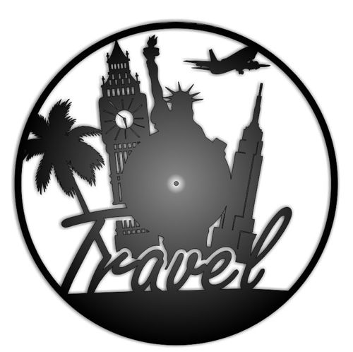 طرح ساعت دیواری وینیل برش جهان سفر با لیزر برش - laser cut world travel vinyl record wall clock ve - برای دستگاه CNC چوب و لیزر (سی ان سی)