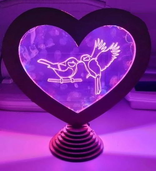 طرح حکاکی لیزری سه بعدی توهم اکریلیک قلب لامپ - laser engraving 3d illusion acrylic heart lamp ve - برای دستگاه CNC چوب و لیزر (سی ان سی)