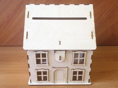 طرح خانه قلک برای برش لیزری - layout of house piggy bank for laser cut ve - برای دستگاه CNC چوب و لیزر (سی ان سی)