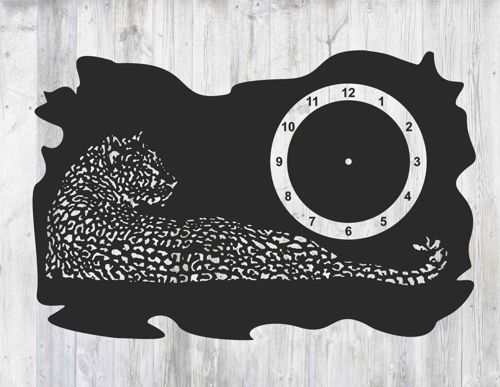 طرح قالب ساعت پلنگی برای برش لیزری قاب - leopard clock template for laser cut ve - برای دستگاه CNC چوب و لیزر (سی ان سی)