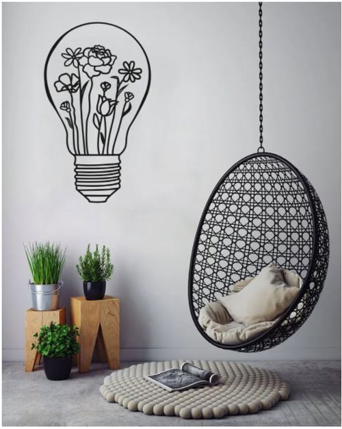 طرح light-bulb-metal-wall-art-minimalist-vintage-wire-sculpture-decor-for-laser-cutting-ve