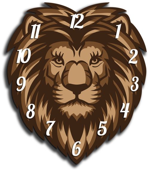 طرح الگوی ساعت دیواری سر شیر برای برش لیزری - lion head wall clock template for laser cut ve - برای دستگاه CNC چوب و لیزر (سی ان سی)