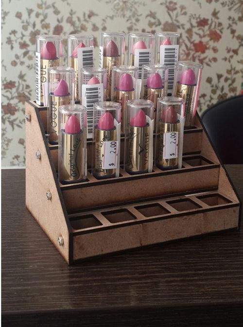 طرح نگهدارنده رژ لب نمایشگر قفسه برای برش لیزری - lipstick holder display rack for laser cut ve - برای دستگاه CNC چوب و لیزر (سی ان سی)