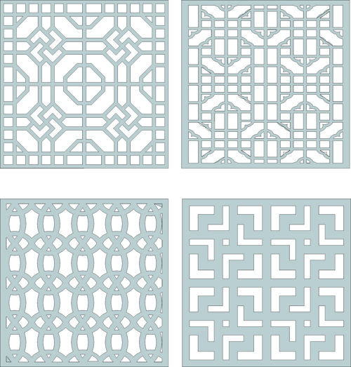 طرح اتاق نشیمن درز گل شبکه استنسیل مجموعه - living room seamless floral lattice stencil set - برای دستگاه CNC چوب و لیزر (سی ان سی)