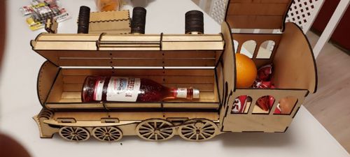 طرح لوکوموتیو یا موتور قطار جا نگهدارنده بطری نوشابه جعبه هدیه برای برش لیزری - locomotive or train engine wine bottle holder gift box for laser cut - برای دستگاه CNC چوب و لیزر (سی ان سی)